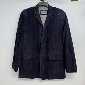 Johnston & Murphy Leather  Jacket/Blazer SIZE L Midnight Blue Stripped